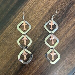Two-Tone Multi Cross Dangle Earrings